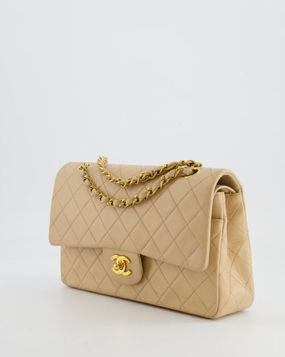 Chanel Vintage Beige Classic Medium Double Flap Bag in Lambskin Leather with 24k Gold Hardware