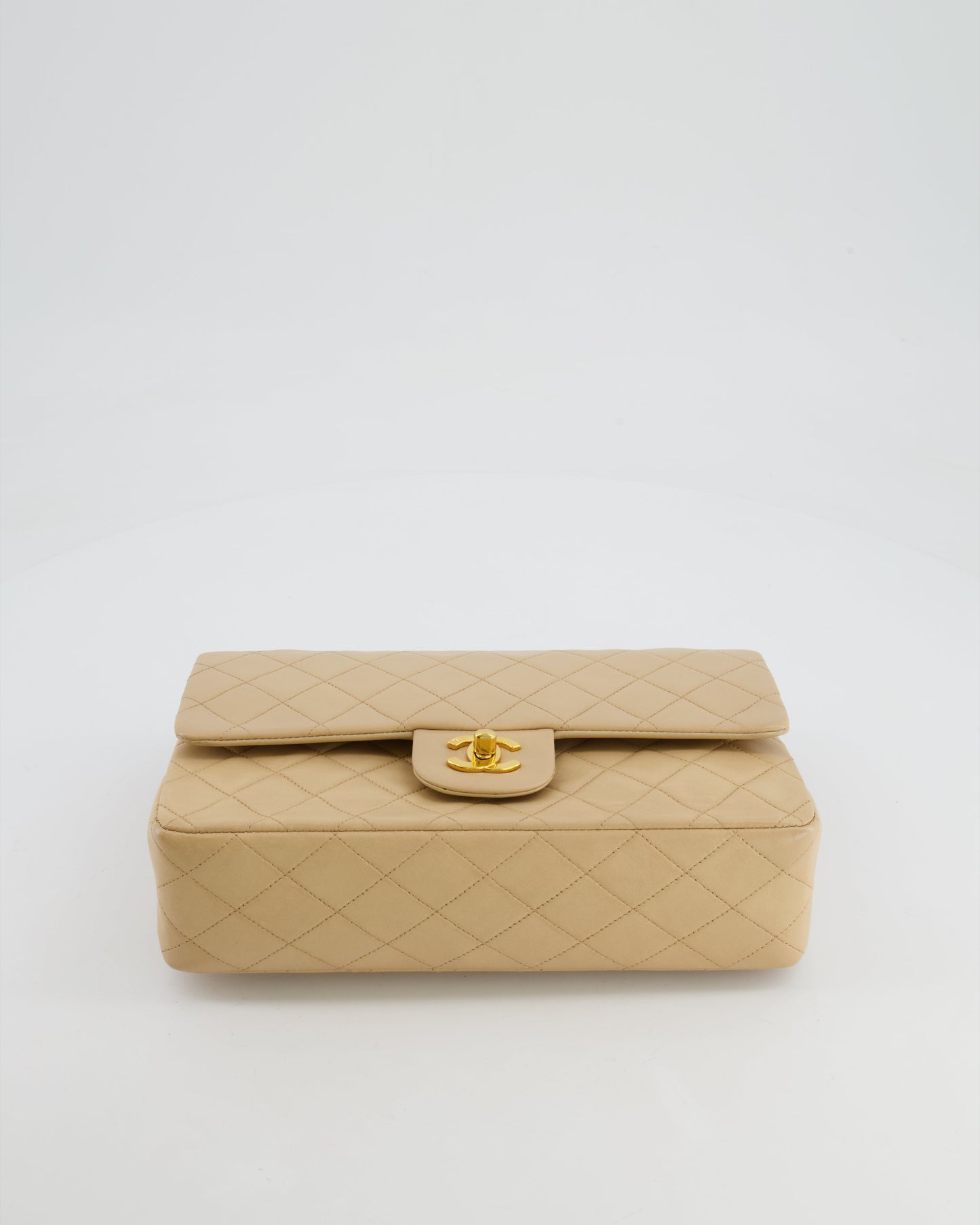 Chanel Vintage Beige Classic Medium Double Flap Bag in Lambskin Leather with 24k Gold Hardware