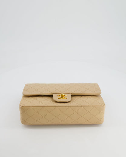 Chanel Vintage Beige Classic Medium Double Flap Bag in Lambskin Leather with 24k Gold Hardware