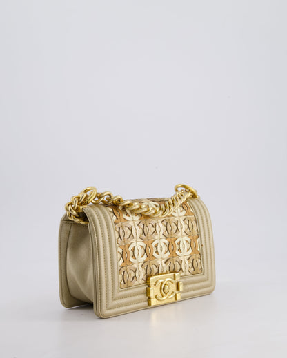 *LIMITED EDITION* Chanel Gold Metallic Small Boy Bag In Calfskin Leather with Antique Gold Hardware & CC Details