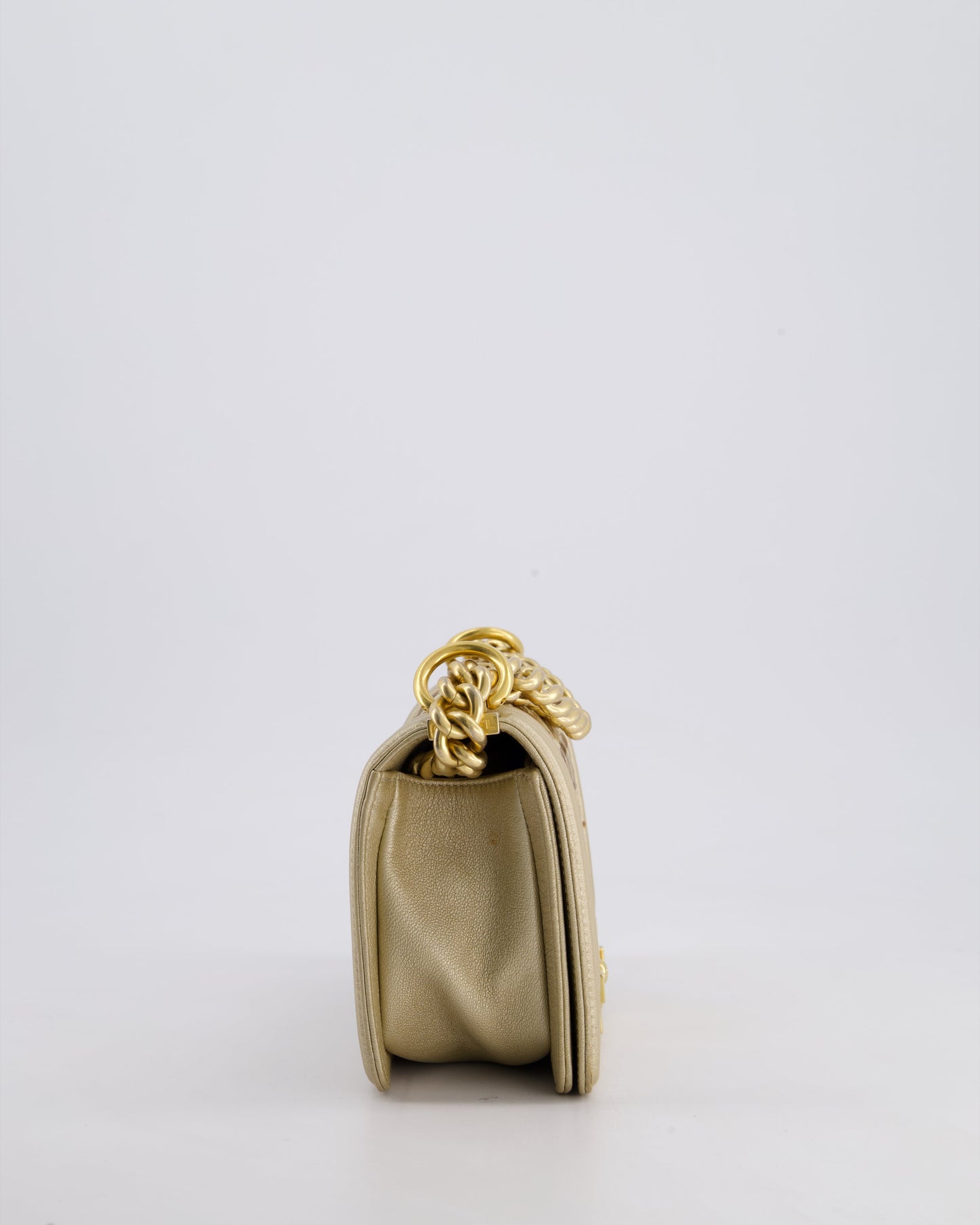 *LIMITED EDITION* Chanel Gold Metallic Small Boy Bag In Calfskin Leather with Antique Gold Hardware & CC Details