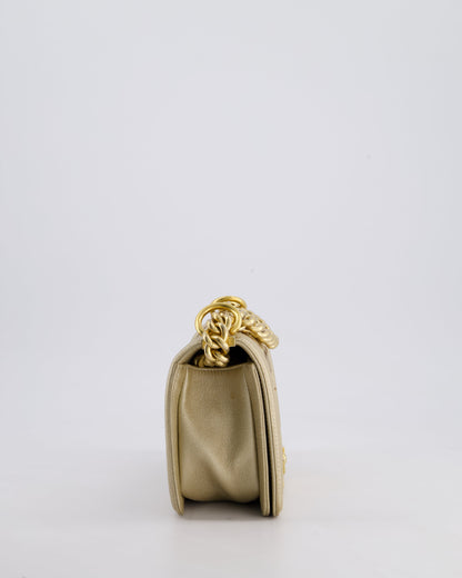 *LIMITED EDITION* Chanel Gold Metallic Small Boy Bag In Calfskin Leather with Antique Gold Hardware & CC Details