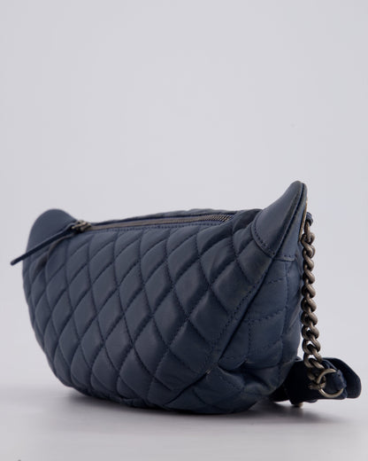 Chanel Navy Quilted Bum Bag in Lambskin Leather with Gunmetal Hardware