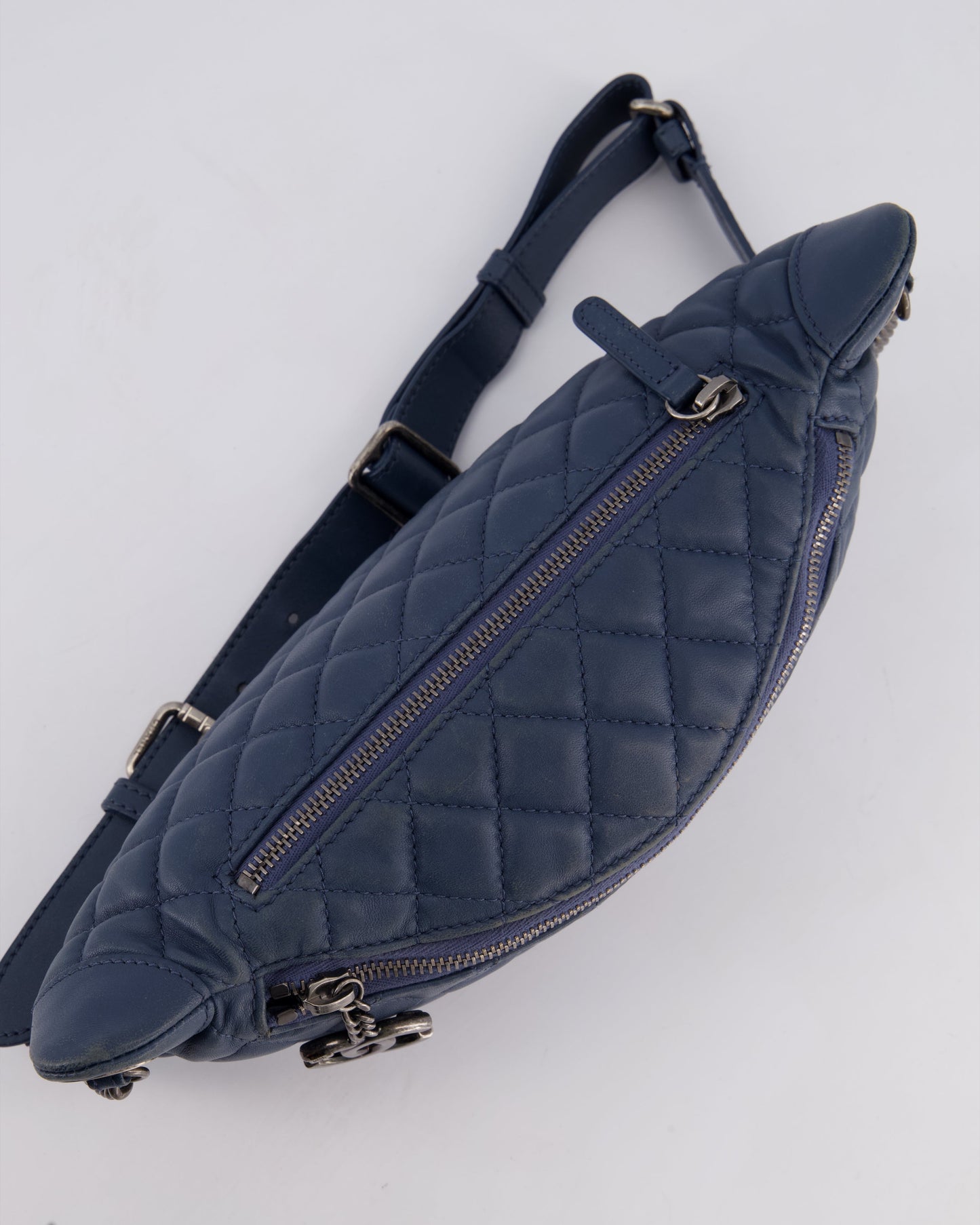 Chanel Navy Quilted Bum Bag in Lambskin Leather with Gunmetal Hardware