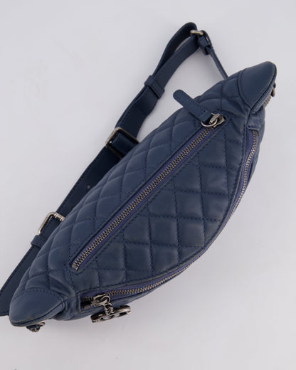 Chanel Navy Quilted Bum Bag in Lambskin Leather with Gunmetal Hardware