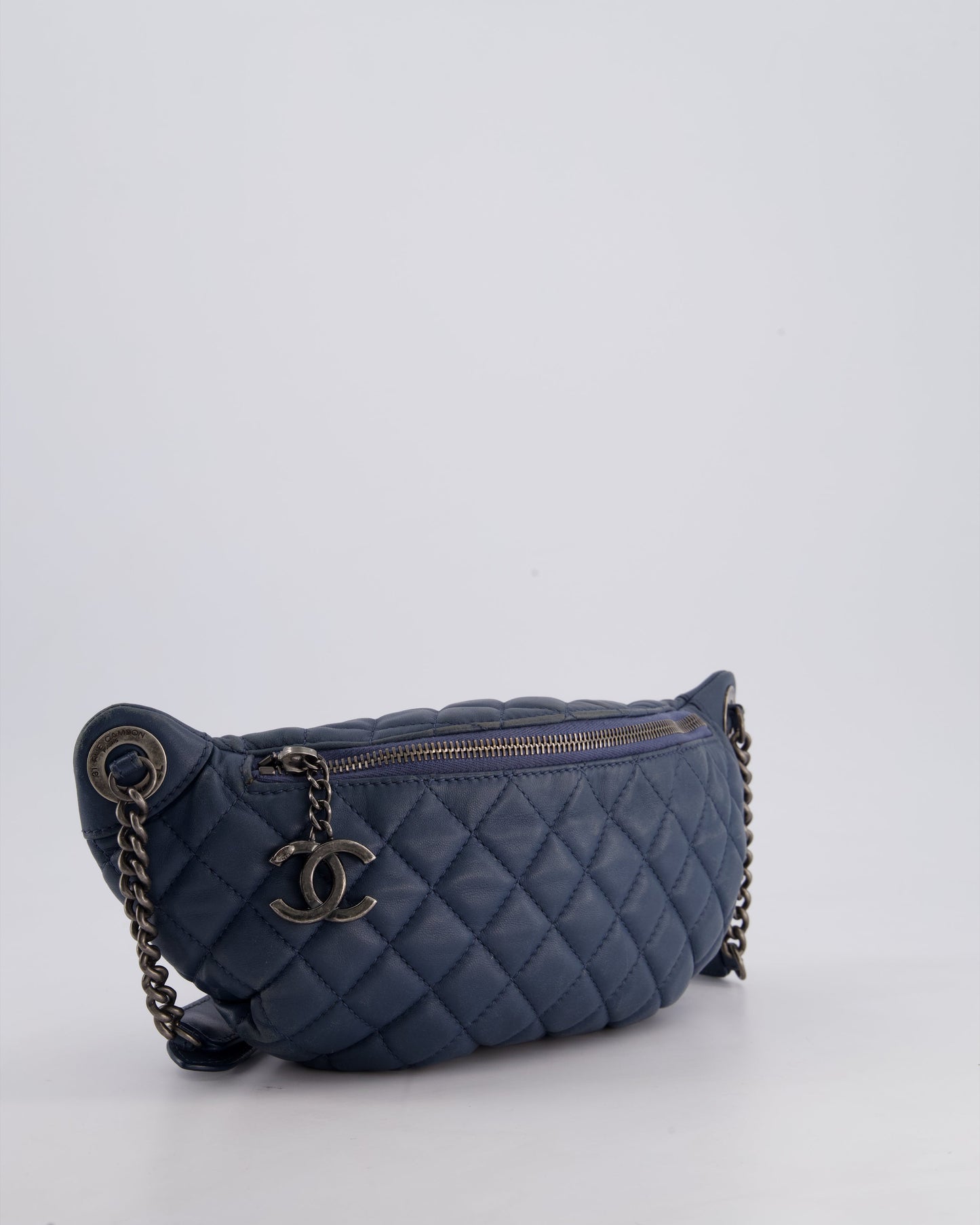Chanel Navy Quilted Bum Bag in Lambskin Leather with Gunmetal Hardware