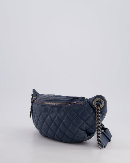 Chanel Navy Quilted Bum Bag in Lambskin Leather with Gunmetal Hardware