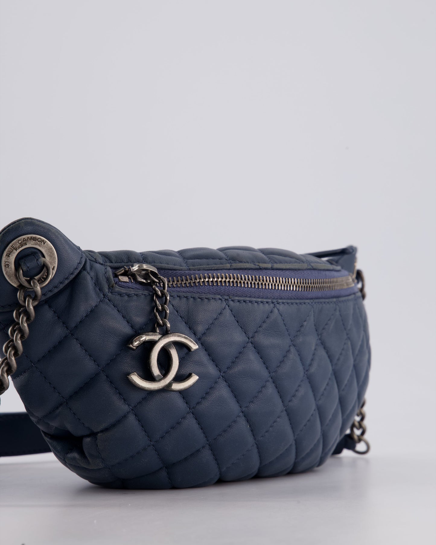 Chanel Navy Quilted Bum Bag in Lambskin Leather with Gunmetal Hardware