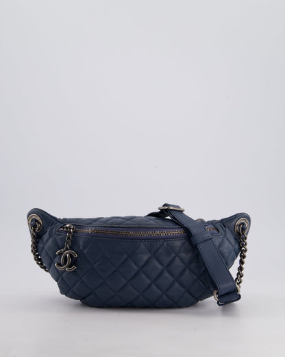 Chanel Navy Quilted Bum Bag in Lambskin Leather with Gunmetal Hardware