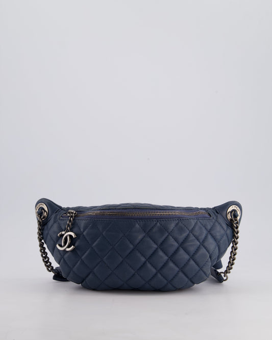 Chanel Navy Quilted Bum Bag in Lambskin Leather with Gunmetal Hardware
