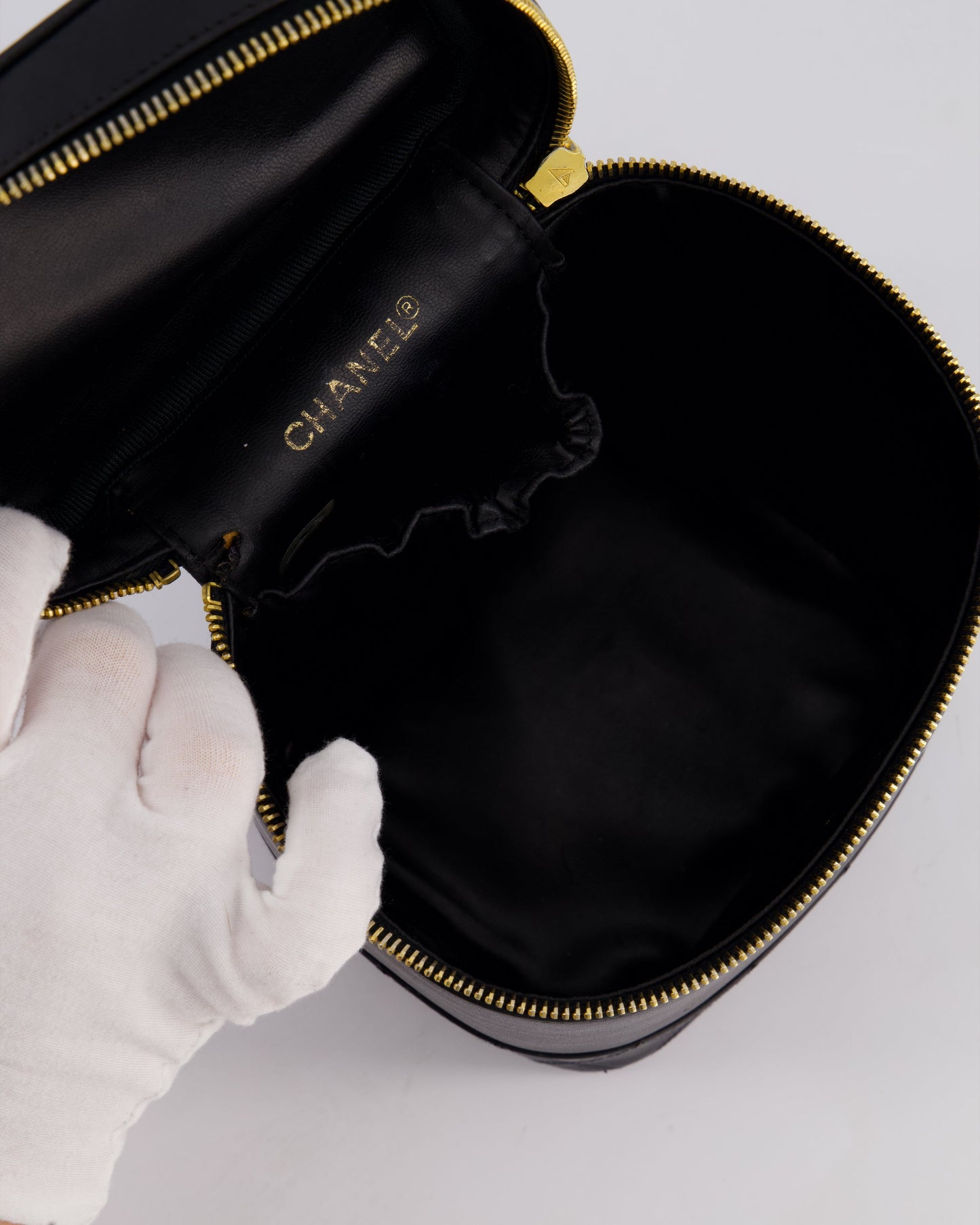 Chanel Black Vintage Leather Vanity Case with 24K Gold Hardware