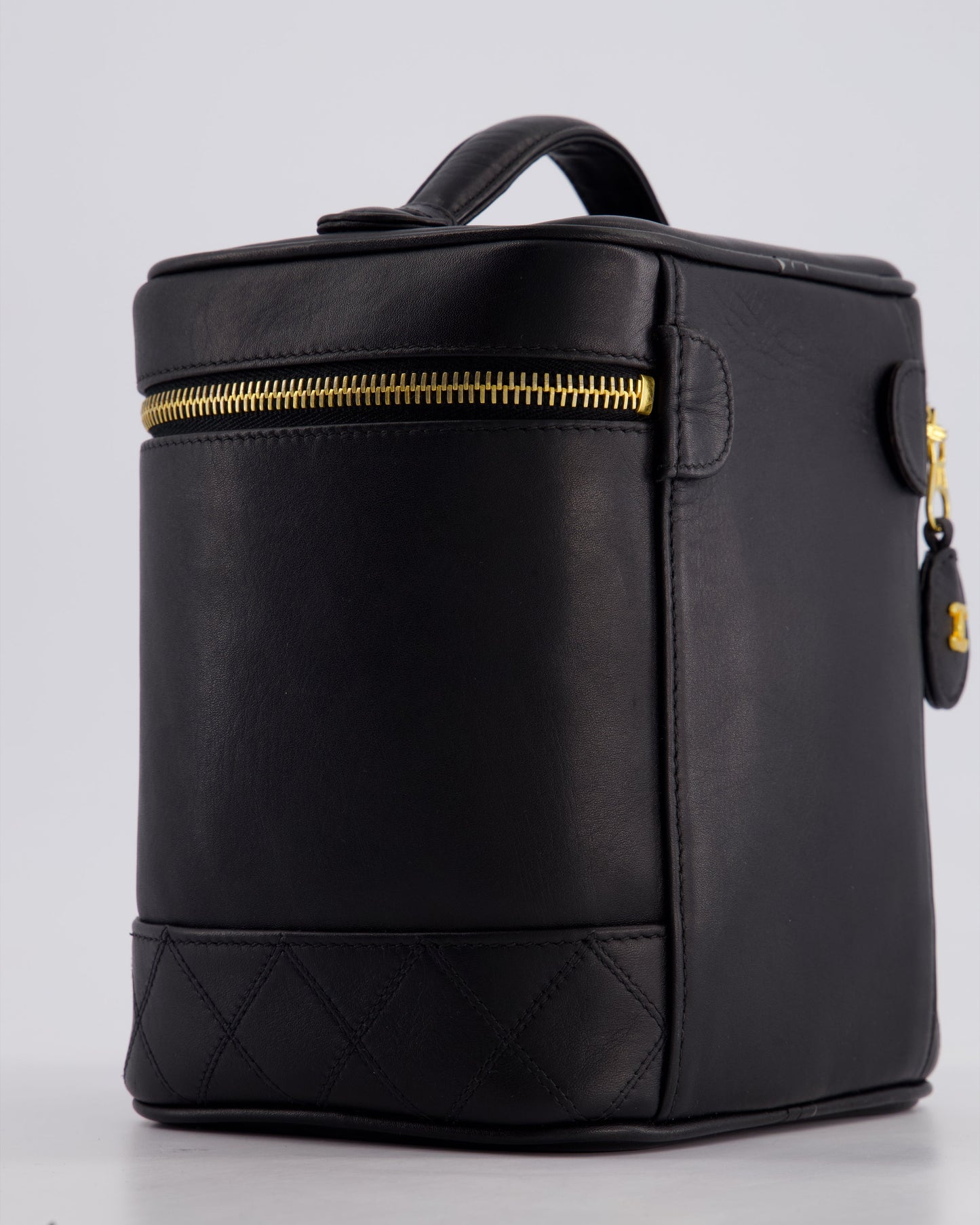 Chanel Black Vintage Leather Vanity Case with 24K Gold Hardware