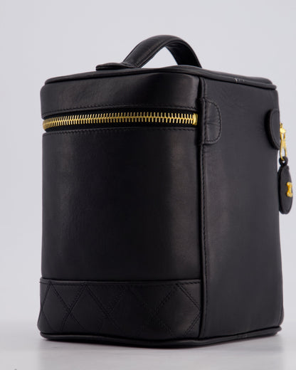 Chanel Black Vintage Leather Vanity Case with 24K Gold Hardware
