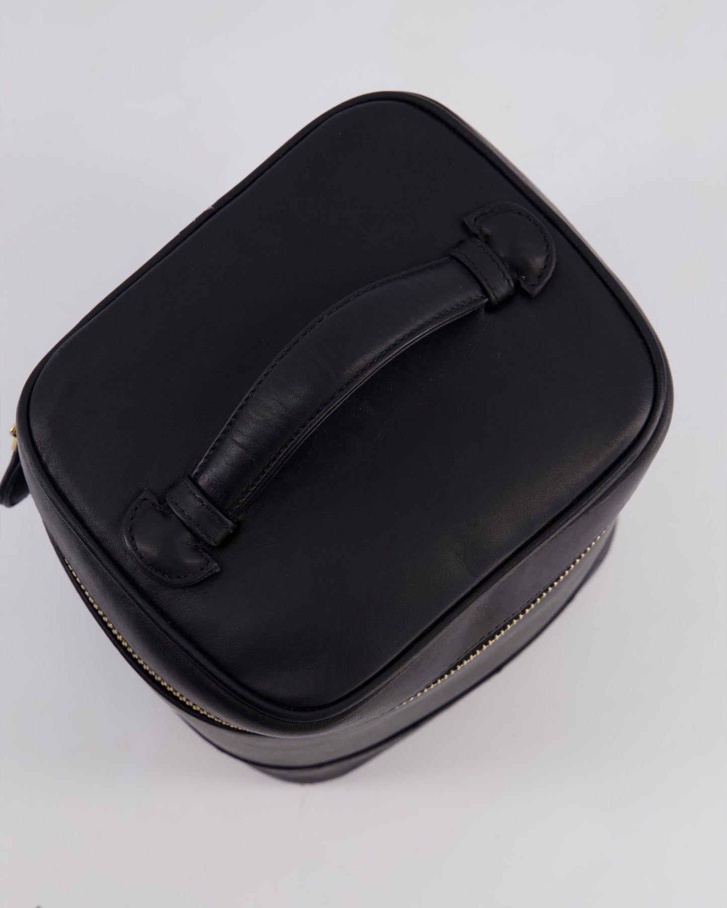 Chanel Black Vintage Leather Vanity Case with 24K Gold Hardware