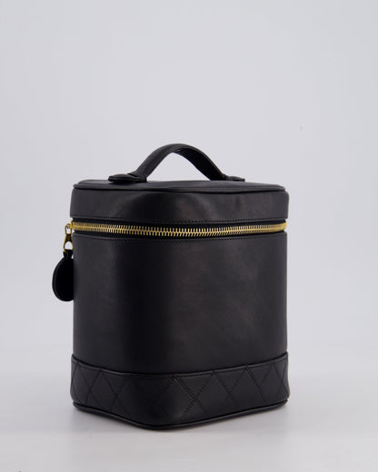 Chanel Black Vintage Leather Vanity Case with 24K Gold Hardware