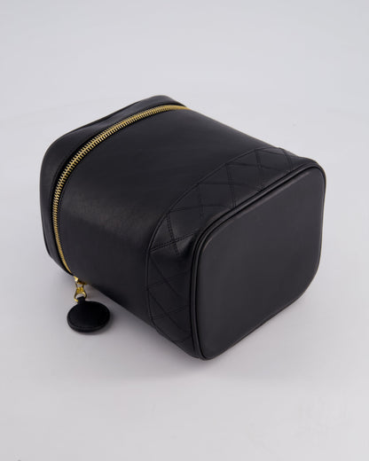 Chanel Black Vintage Leather Vanity Case with 24K Gold Hardware