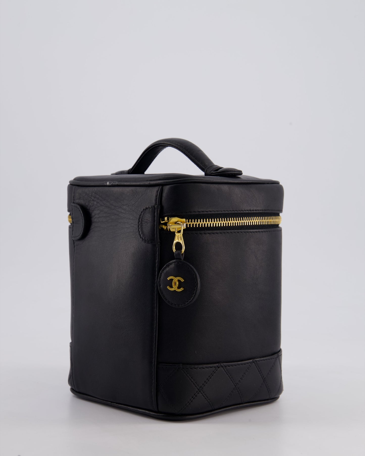 Chanel Black Vintage Leather Vanity Case with 24K Gold Hardware