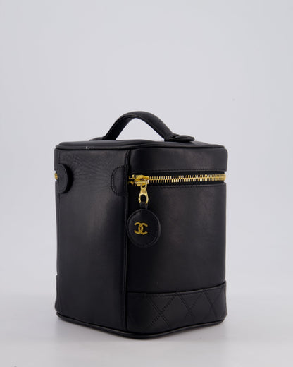 Chanel Black Vintage Leather Vanity Case with 24K Gold Hardware