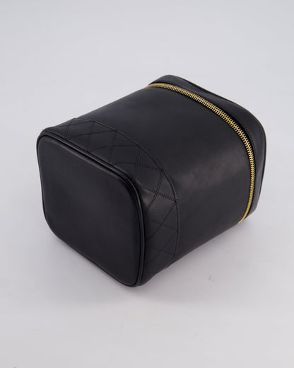 Chanel Black Vintage Leather Vanity Case with 24K Gold Hardware