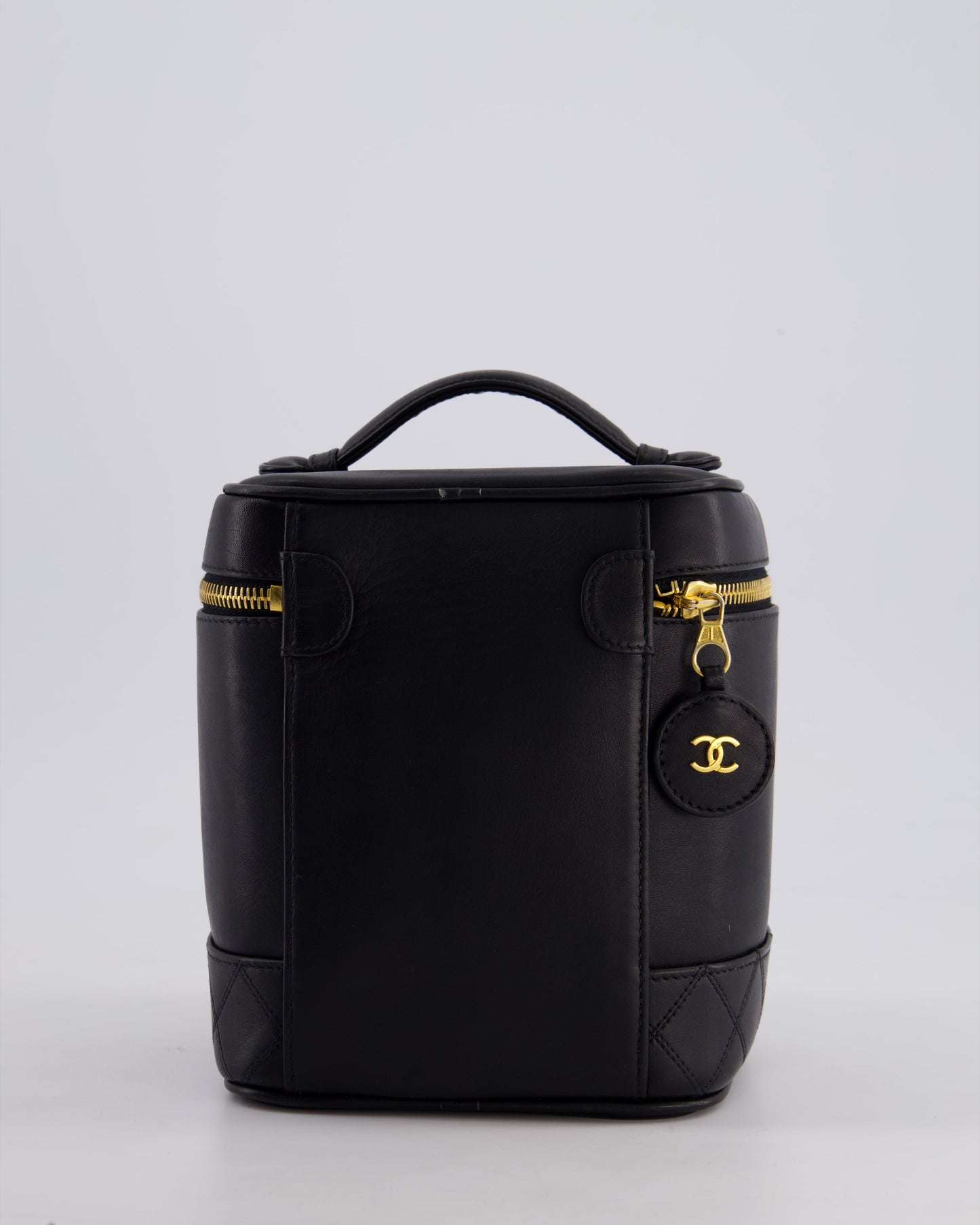 Chanel Black Vintage Leather Vanity Case with 24K Gold Hardware