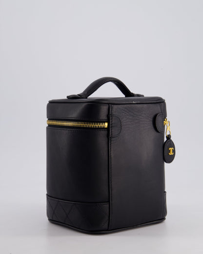 Chanel Black Vintage Leather Vanity Case with 24K Gold Hardware