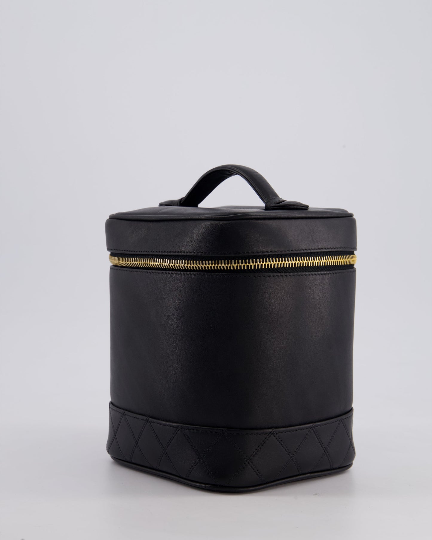 Chanel Black Vintage Leather Vanity Case with 24K Gold Hardware