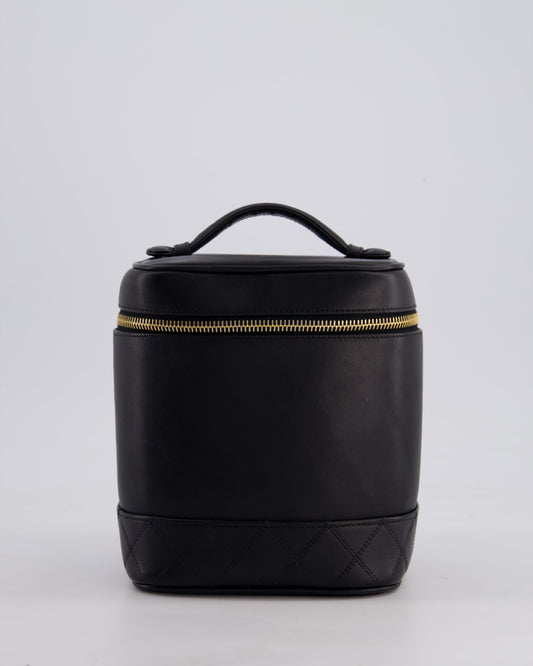 Chanel Black Vintage Leather Vanity Case with 24K Gold Hardware