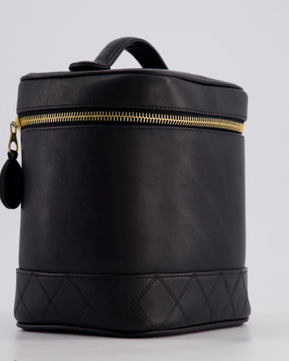 Chanel Black Vintage Leather Vanity Case with 24K Gold Hardware