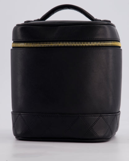 Chanel Black Vintage Leather Vanity Case with 24K Gold Hardware