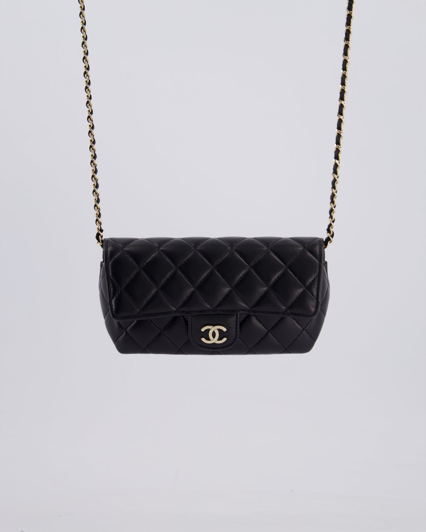 Chanel Black Lambskin Sunglasses Case on Chain Bag with Champagne Gold Hardware