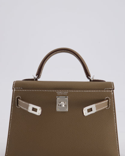 *HOT* Hermes Mini Kelly II 20cm in Etoupe Epsom Leather with Palladium Hardware
