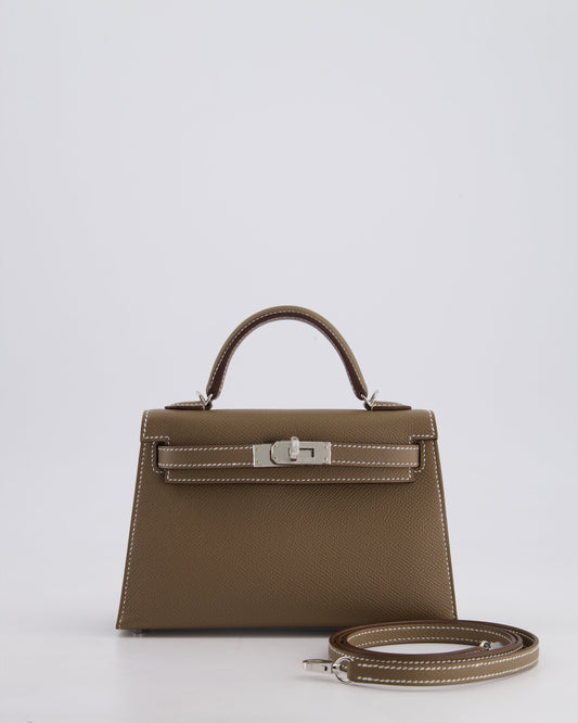 *HOT* Hermes Mini Kelly II 20cm in Etoupe Epsom Leather with Palladium Hardware