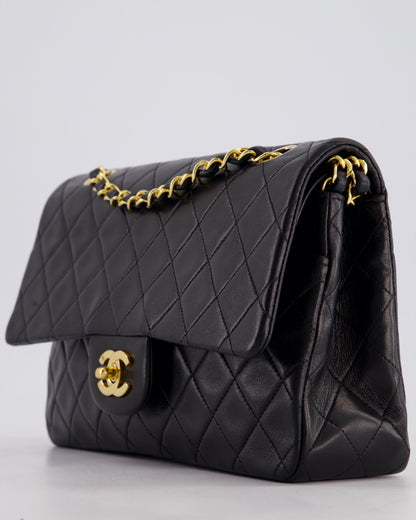 Chanel Vintage Black Classic Medium Double Flap Bag in Lambskin Leather with 24k Gold Hardware