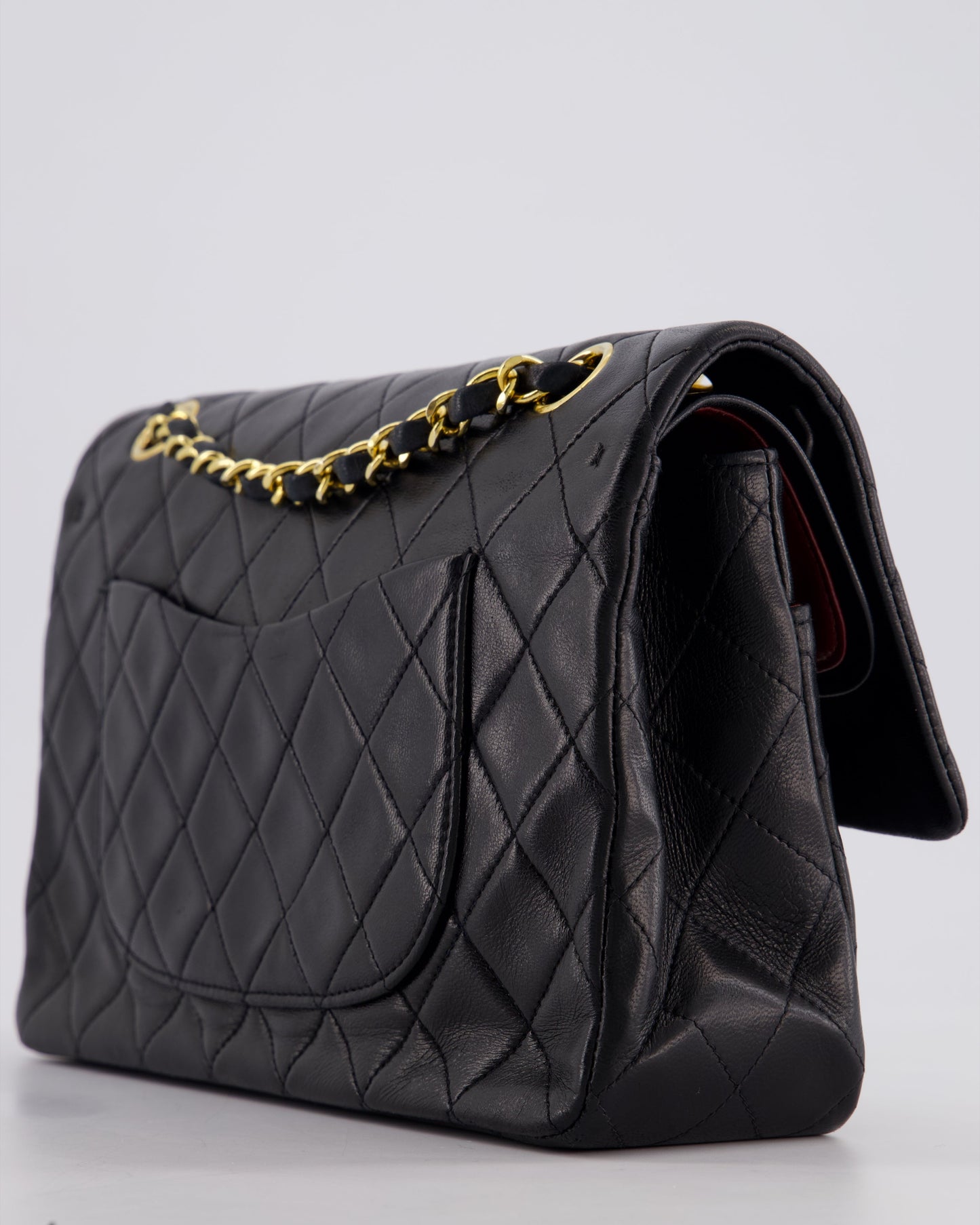 Chanel Vintage Black Classic Medium Double Flap Bag in Lambskin Leather with 24k Gold Hardware