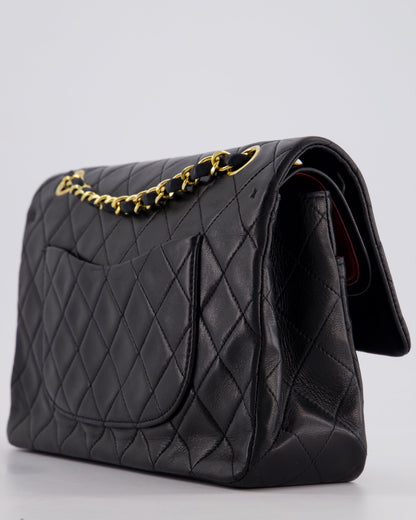 Chanel Vintage Black Classic Medium Double Flap Bag in Lambskin Leather with 24k Gold Hardware
