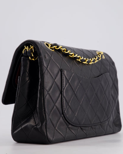 Chanel Vintage Black Classic Medium Double Flap Bag in Lambskin Leather with 24k Gold Hardware