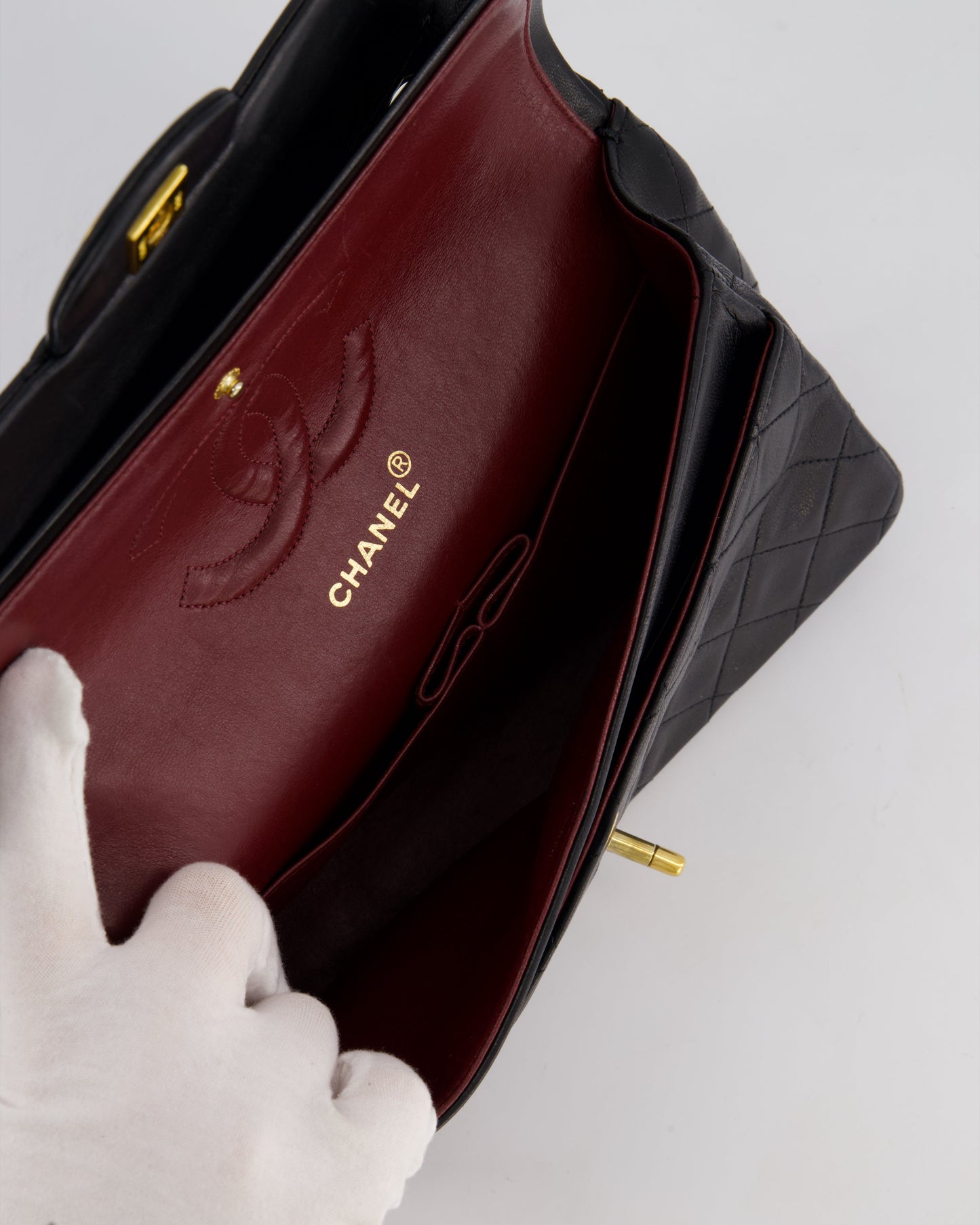 Chanel Vintage Black Classic Medium Double Flap Bag in Lambskin Leather with 24k Gold Hardware