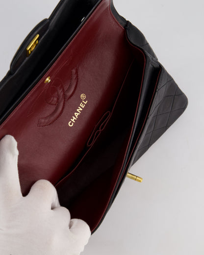 Chanel Vintage Black Classic Medium Double Flap Bag in Lambskin Leather with 24k Gold Hardware