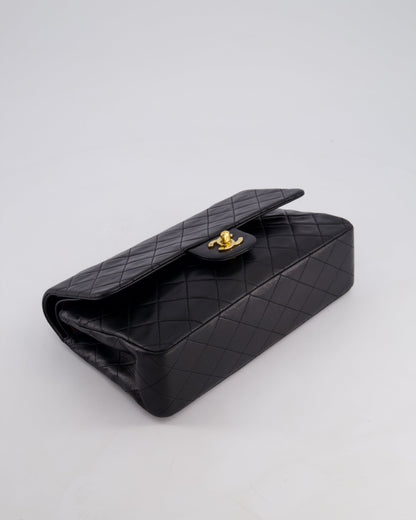 Chanel Vintage Black Classic Medium Double Flap Bag in Lambskin Leather with 24k Gold Hardware