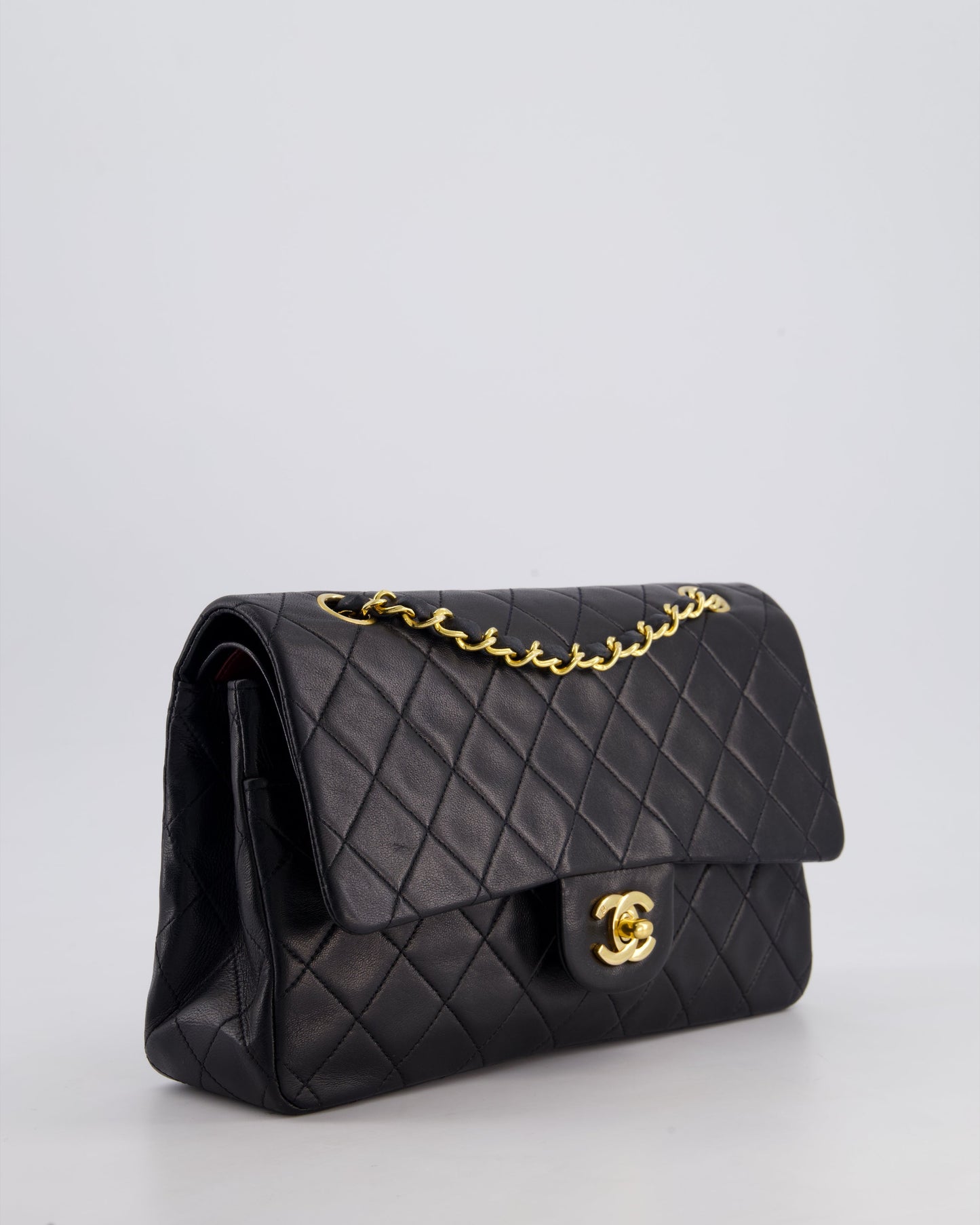 Chanel Vintage Black Classic Medium Double Flap Bag in Lambskin Leather with 24k Gold Hardware