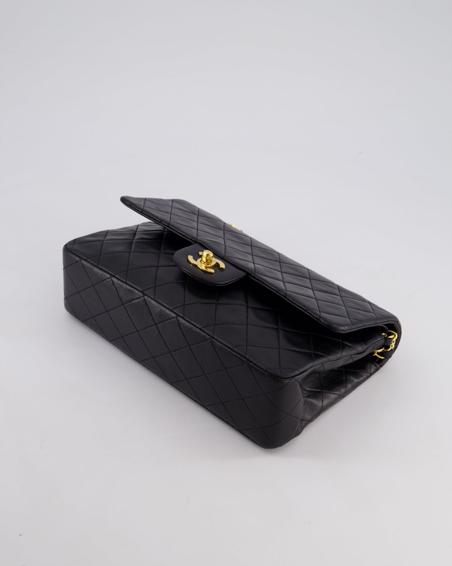 Chanel Vintage Black Classic Medium Double Flap Bag in Lambskin Leather with 24k Gold Hardware