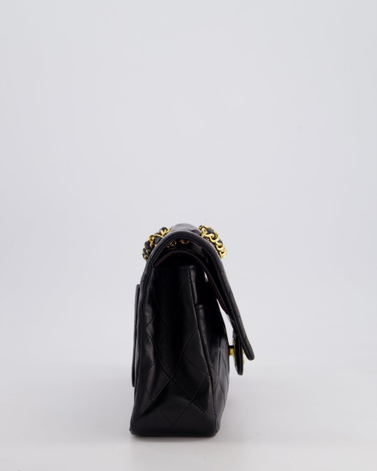 Chanel Vintage Black Classic Medium Double Flap Bag in Lambskin Leather with 24k Gold Hardware