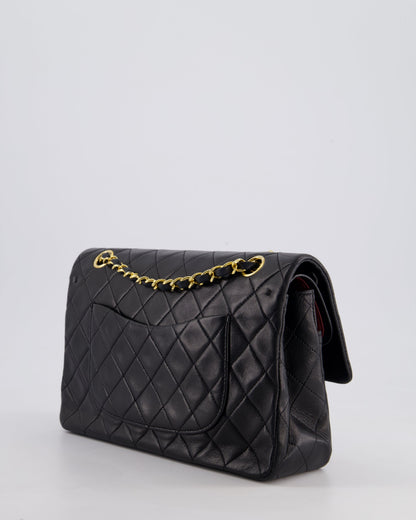 Chanel Vintage Black Classic Medium Double Flap Bag in Lambskin Leather with 24k Gold Hardware