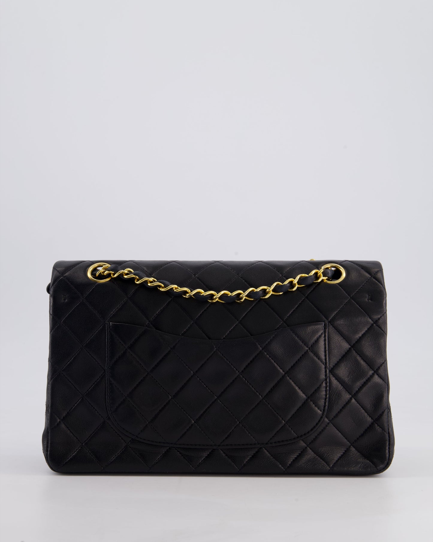 Chanel Vintage Black Classic Medium Double Flap Bag in Lambskin Leather with 24k Gold Hardware