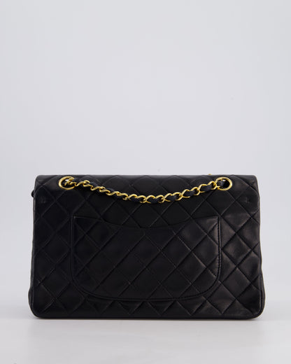 Chanel Vintage Black Classic Medium Double Flap Bag in Lambskin Leather with 24k Gold Hardware