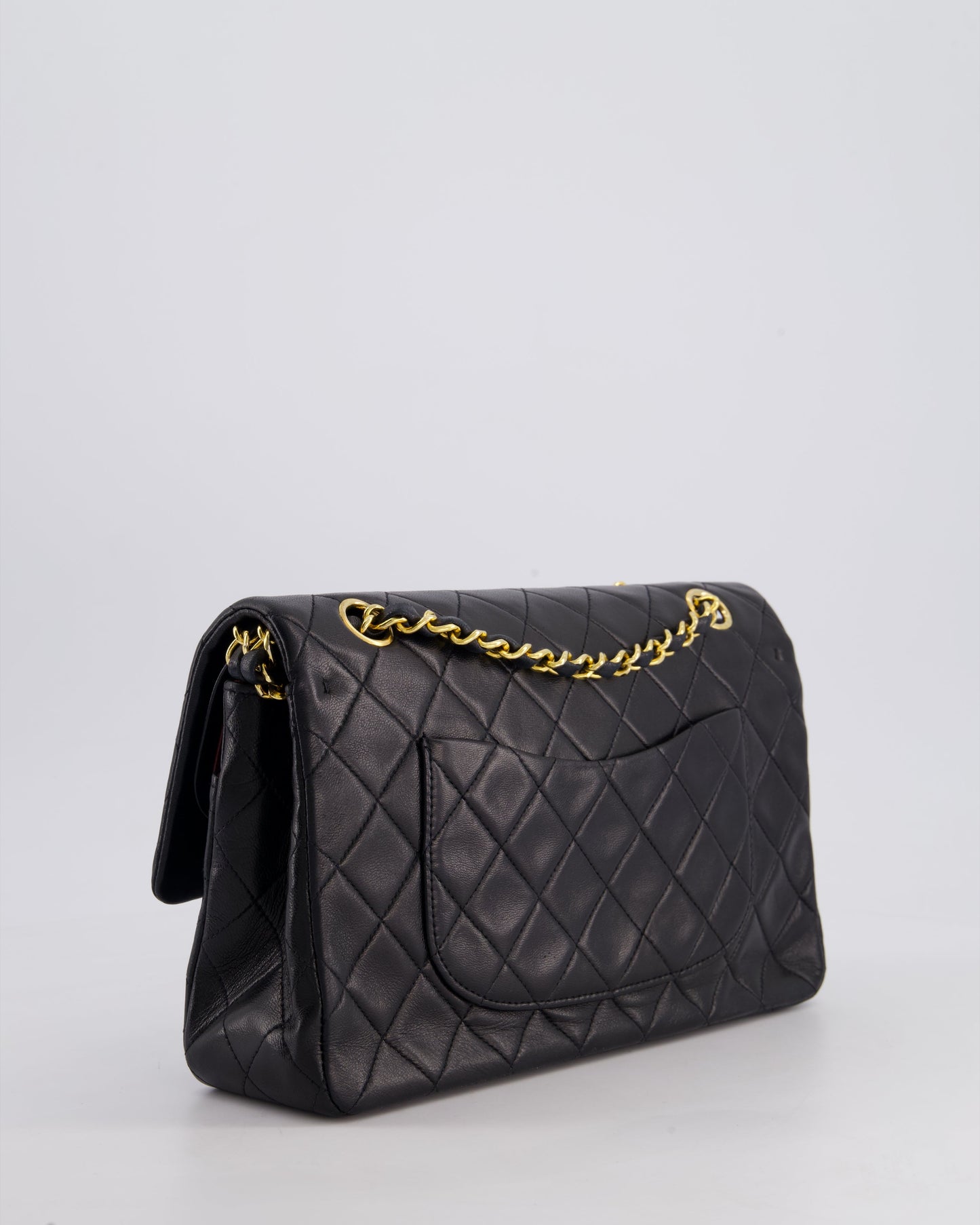 Chanel Vintage Black Classic Medium Double Flap Bag in Lambskin Leather with 24k Gold Hardware