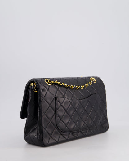 Chanel Vintage Black Classic Medium Double Flap Bag in Lambskin Leather with 24k Gold Hardware