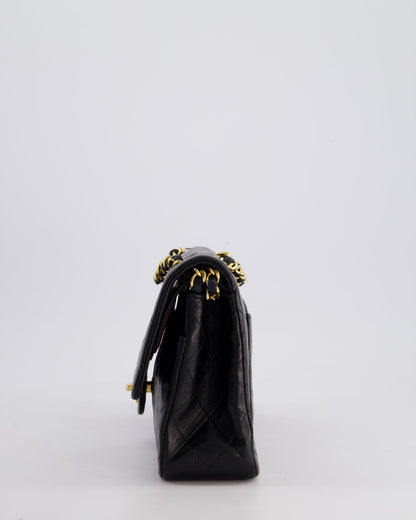 Chanel Vintage Black Classic Medium Double Flap Bag in Lambskin Leather with 24k Gold Hardware