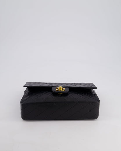 Chanel Vintage Black Classic Medium Double Flap Bag in Lambskin Leather with 24k Gold Hardware