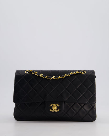 Chanel Vintage Black Classic Medium Double Flap Bag in Lambskin Leather with 24k Gold Hardware